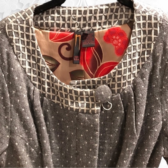 Vintage Nelli USA By Janice Jaraicie Wool Button Up Satin Interior Waist Tie Lrg - Picture 5 of 12